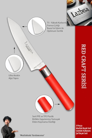 Red Craft Serisi Mutfak Bıçak Seti Et Sebze Şef Bıçağı Mtf-8476 Kırmızı