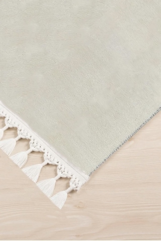 Valeryhome Vl Comfort Düz Saçaklı Peluş Düz Yolluk Ekru Ekru Düz Ponpon