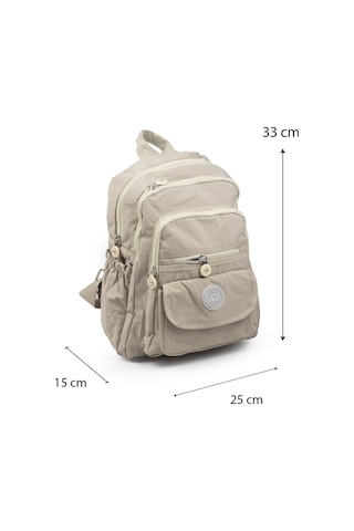 Küçük Boy 33cm Krinkıl / Klinkır Su Geçirmez Kumaş Çok Gözlü Günlük Kadın Sırt Çantası Bej 8317
