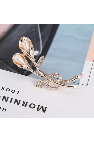 Villovatik Çiçek Buketi Broş 177075868 Altın Rengi