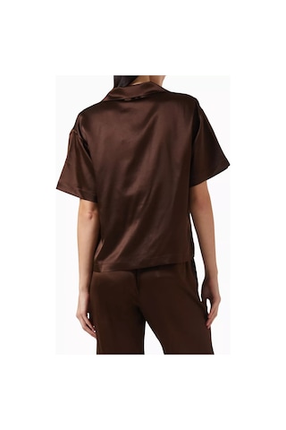 Asceno Modena Ipek Wool Satin Bluz Dark Brown Zarif & Rahat Kahverengi