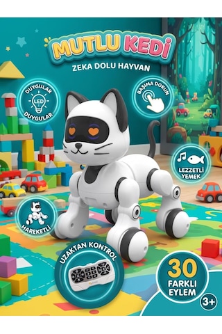 Akıllı Robot Kedi Zeka Dolu Eğitici Uzaktan Kumandalı Sesli Ve Hareketli Oyuncak Kedi Beyaz