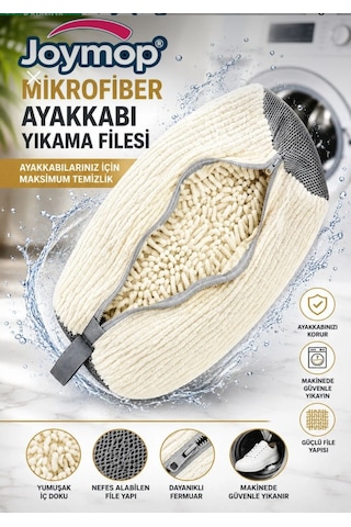 Ayakkabı Yıkama Çantası Özel Kumaş Fermuarlı Mikrofiber Bez - Beyaz Renk