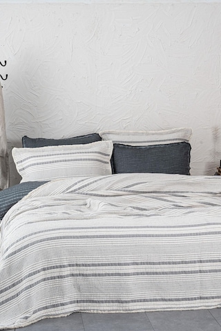 Ecocotton Hivda Gri %100 Organik Pamuk Müslin Dolgulu Çift Kişilik Yatak Örüsü Gri