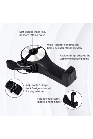 Konesam Oto Arka Koltuk Masaüstü, 360 Döner, Gizlenebilir Kilitli Kanca, Telefon Tutucu, 10 Kg Yük Taşıma, Mavi Mavi