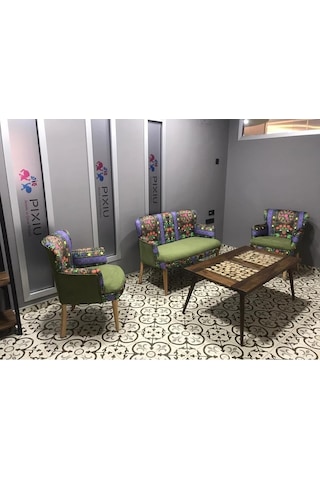 Azra Mobilya Çay Seti Koltuk Takımı -balkon Koltuğu -berjer-koltuk-oturma Grubu-bahçe Koltuğu Yeşil