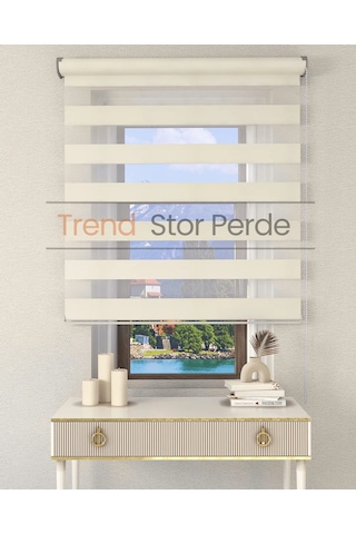 Krem Etek Dilimsiz Zebra Stor Güneşlik Perde Krem
