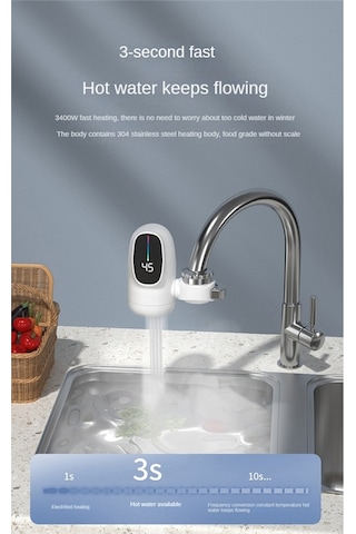 Xurunkeji 3000w Anında Elektrikli Sıcak Su Isıtıcı Musluk Dijital Ekran Isıtma Musluğu Banyo Musluğu Abd Fişi İçin Su Isıtıcısı Beyaz