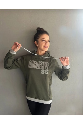 Kapüşonlu Haki Yeşil Unisex Sweat Haki