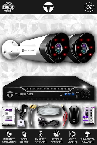 Turkno 2 Kameralı Galia 2 Dış Kamera Set 1 TB HDD Full HD Gece Görüşlü Güvenlik Kamerası Sistemi