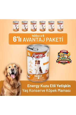 Energy Kuzu Etli Yetişkin Yaş Köpek Maması 400 G - 6 Adet