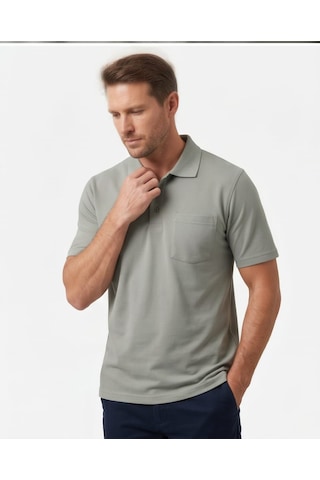 Özeniş Erkek Polo Yaka Regular Fit Baba Cepli %100 Pamuk Şık Tasarım Kagi T-shirt Açık Haki