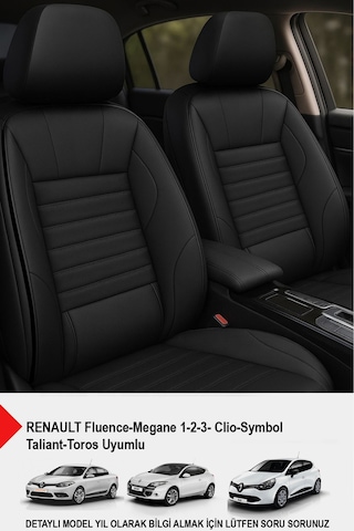 Stone Deri Oto Koltuk Kılıfı Siyah Renault Fluence-megan1-2-3-clio-symbol-tailant-toros Uyumlu