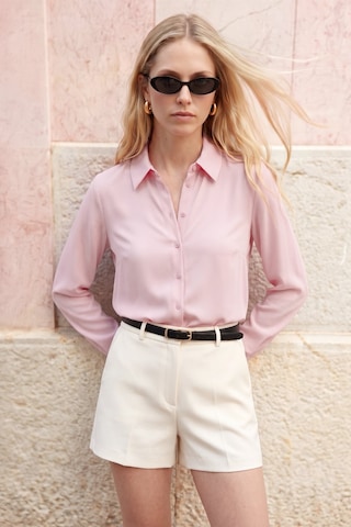 Sateen Düz Klasik Gömlek - Pembe-137785
