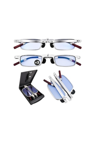 Sunup Sn-37738 Katlanabilir Taşınabilir Metal Presbiyopi Okuma Gözlüğü +3 Dioptri Mavi Işık Filtreli