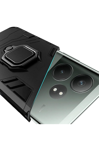 Microcase Realme Gt 6t İle Uyumlu Batman Serisi Yüzük Standlı Armor Kılıf - Siyah Al3349