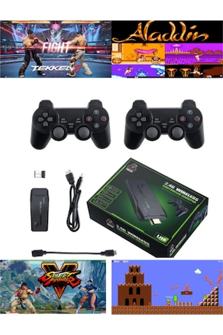 Oyun Konsolu 2.4g Kablosuz Çift Kol Nostaljik Oyunlar 4k Game Stick 10.000 Oyun Atari Gaming Atari
