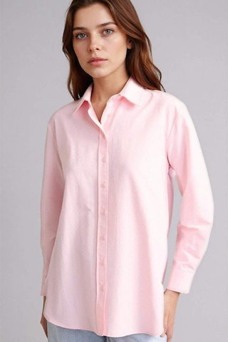 Defacto Relax Fıt Gömlek Yaka Poplin Uzun Kollu Tunik D7341ax26sppn186 Pembe-pn186