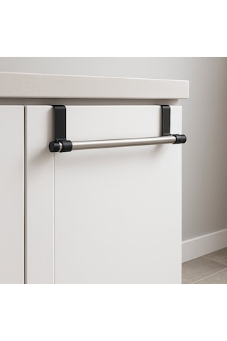 Lunoart Mutfak & Banyo İçin Metal Havluluk Montajsız Kapak Askısı Gümüş - Siyah