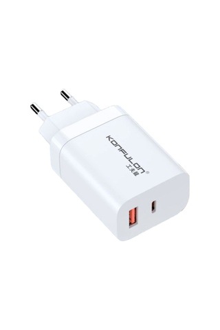 C99q 65w Pd Destekli Type-c Ve Usb Çift Çıkışlı Hızlı Şarj Adaptörü - Beyaz Renkli