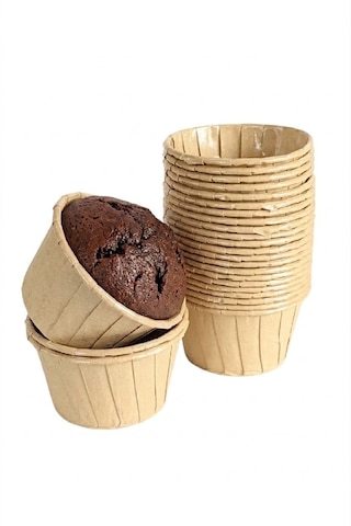 Şeylişeyler - 50 Adet Muffin Kek Kapsülü Kraft Kahverengi Cupcake Kalıbı Kağıdı Pişirme Kabı Açık Kahverengi
