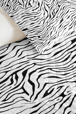 Zebra Siyah Genç Odası Tek Kişilik Dekoratif Pike Takımı - Bohem 160x220 Cm Kapitone Yatak Örtüsü Mistik Yün Rüyası