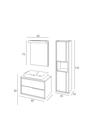 Denko Matia 80 Cm Mdf Banyo Dolabı Takımı + Boy Dolabı Çok Renkli