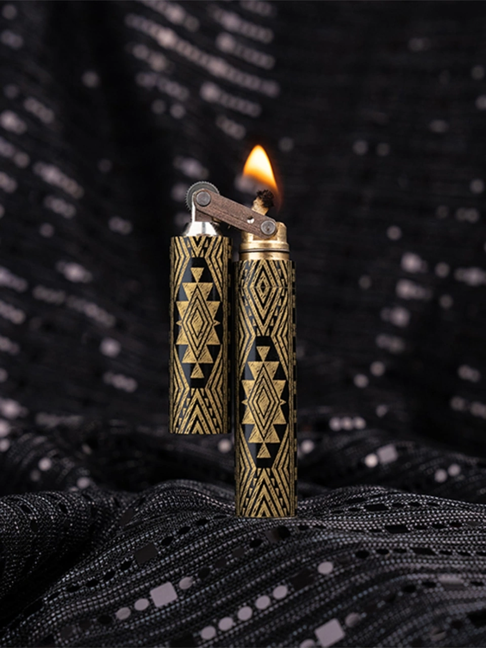 Caka Lighter Alabama Desen Çakmak Siyah - Altın