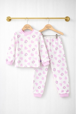 Kalp Desenli Kız Çocuk Pijama Takımı KREM