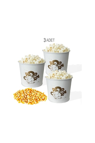 Toptanfoni Popcorn Kutusu - Patlamış Mısır Kovası 3 Adet Beyaz