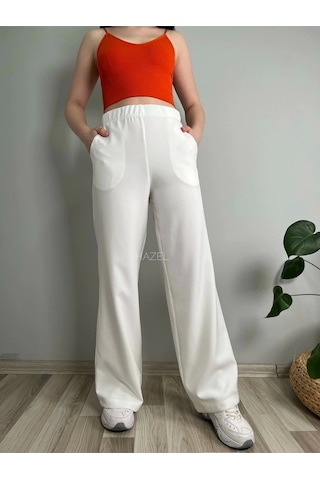 Hazel Kadın Beyaz Yüksek Bel Lastikli Bol Paça Pantolon-beyaz Beyaz