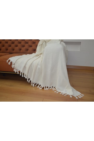 Krem Koltuk Örtüsü Balıksırtı Desenli Ekru 180 X 210 Cm Çift Yönl