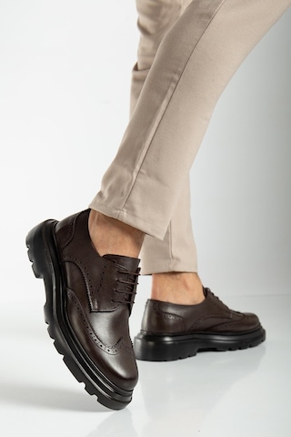 Hakiki Deri Erkek Klasik Ayakkabı Kahve Kalın Taban Bağlı-3919