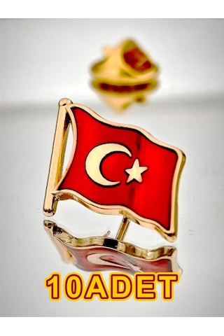 Yörük Tasarım 10 Adet Türk Bayrağı Altın Kaplama Yaka Rozeti 3d 3 Boyutlu Dalgalı Altın
