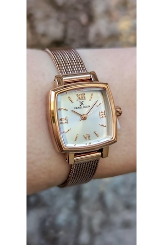 Daniel Klein Dke.1.10844-5 Kare Kadran Hasır Kordon Metal Kasa 3 Atm Suya Dayanıklı Rose Renk Kadın Kol Saati Rose Gold