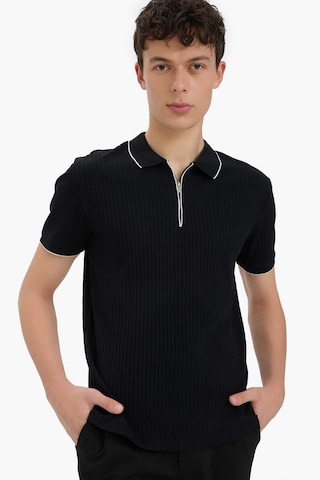 DeFacto Slim Fit Dar Kesim Polo Yaka Kısa Kollu Fitilli Kaşkorse Yarım Fermuarlı Siyah Tişört D3948AX24SMBK81