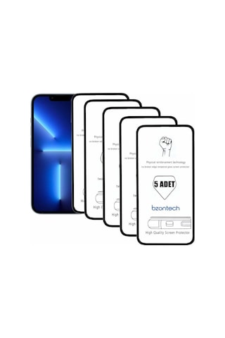 Bzontech Apple Uyumlu iPhone 13 Pro Max İle Ekran Koruyucu Tam Kaplayan 5li Set