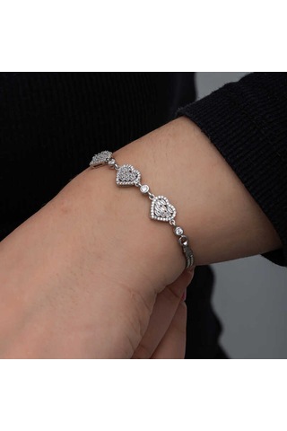 Blackcraft 925 Ayar Gümüş Baget Taşlı Kalp Kadın Bileklik Bc-9d2885 Renkli
