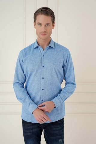 Efor Slim Fit Dokulu %100 Pamuk Mavi Gömlek G 1584 Mavi