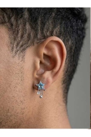Dükkan Design Taşlı Kuyruklu Yıldız Küpe Gümüş - Açık Mavi