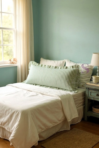 Fırfırlı Vintage Buldan Yeşil Çizgili Iskandinav Uzun 40x100 Kırlent Yastık İçi Dolgulu Yeşil - Bej