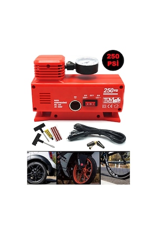 Pro Seri 220 Volt-12 Volt 250 Psi Psi Kompresör Lastik Hava Şişirme Oto Pompası Fişli Çakmaklıklı