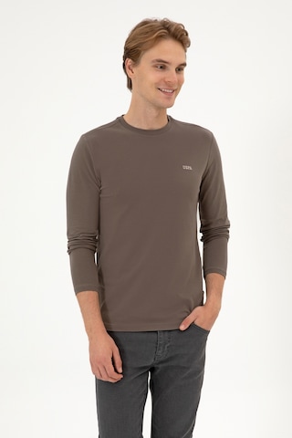 U.S. Polo Assn. Erkek Slim Fit Bisiklet Yaka Vizon Süprem Basic Sweatshirt 50313744-VR052