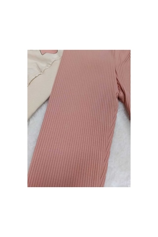 Bubiee Baby Kurdele Desenli Uzun Kollu Kız Çocuğu Taytlı Alt-üst Takım Pembe
