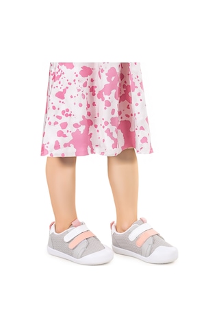Kiko Kids Textile Cırtlı Kız Bebek Spor Ayakkabı Gri - Pudra