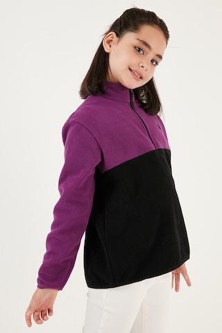 Lela Yumuşak Dokulu Yarım Fermuarlı Renk Bloklu Dik Yaka Unisex Çocuk Polar 5905004 Mor-Siyah