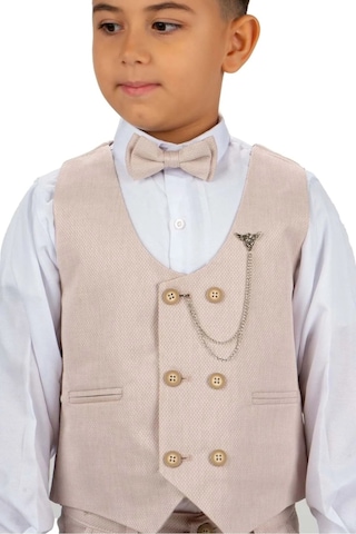 Mnk Baby & Kids Erkek Çocuk 6 Düğme Yelekli Özel Gün Takım Elbise M00834 Bej