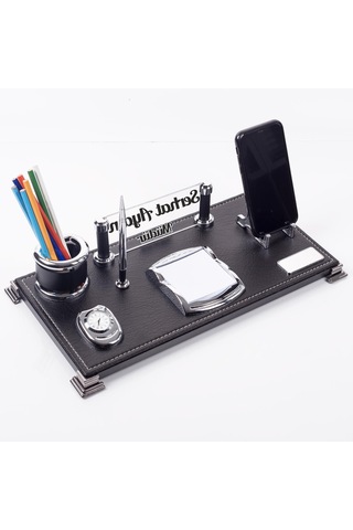 Milano Masa İsimliği Masaüstü Siyah Deri Ofis Seti