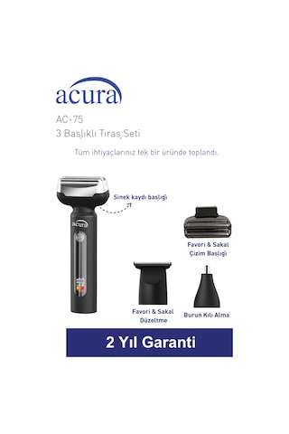 Acura Ac-75 3 Başlıklı Metal Gövdeli Tıraş Seti