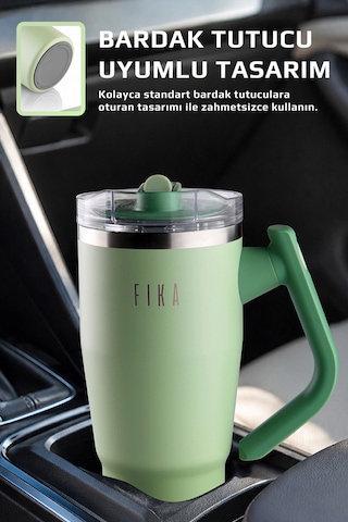 Fika Lumi Patentli Döner Kulplu Sızdırmaz Çift Ağızlıklı Çelik Termos 950 Ml Mint Yeşili